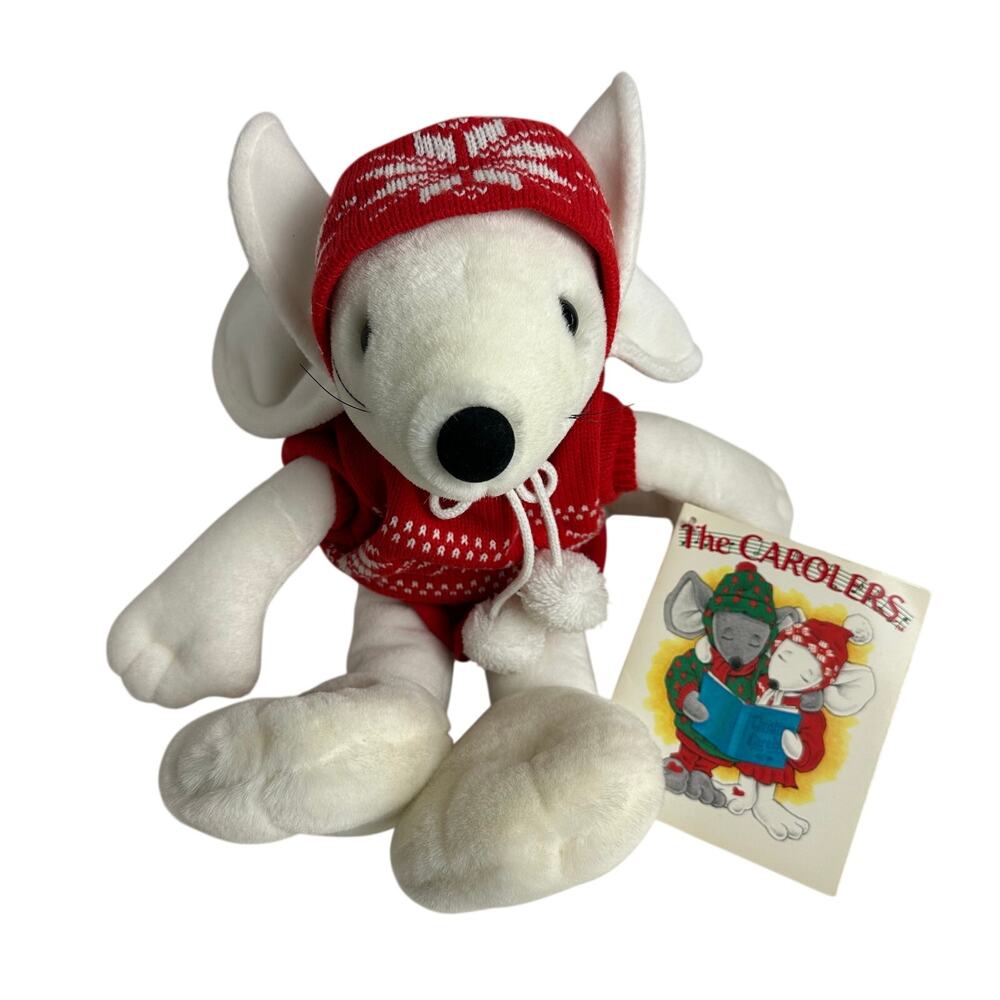 Vintage Commonwealth Mouse Winter White Red 16 Inch 1990 Plush Stuffed Animal